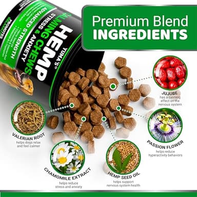 Hemp Calming Chews for Dogs - Advanced Dog Calming Chews - 170 Chews - Anxiety Relief Treats - Separation Aid, Barking, Stress Relief, Thunderstorms - Melatonin - Hemp Oil - Made in USA - Image 3