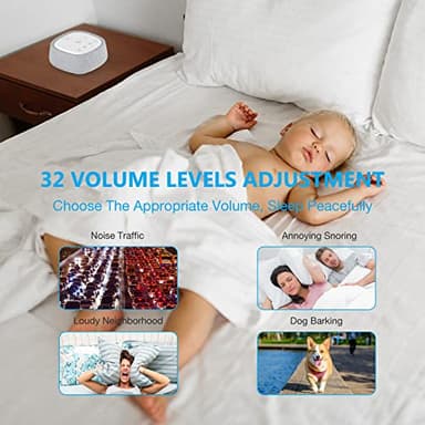 Rechargeable White Noise Machine with 28 Smoothing Sounds, Portable Sound Machine for Baby Kids Adult Sleeping, Auto-Off Timer, 32 levles of Volume Noise Machine Therapy for Home, Office, Travel - Image 5