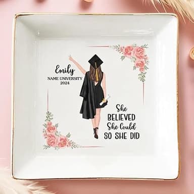 Joy Crafters A Sweet Ending To The New Beginning, Personalized Trinket Tray Ring Dish, 2025 Graduation Gifts for Her, High School Masters Degree, College Graduation Gifts, Custom Ring Holder for Women - Image 1