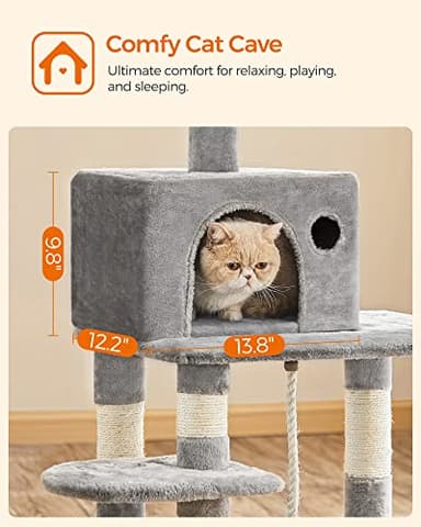 FEANDREA Cat Tree, Cat Tower for Indoor Cats, 56.3-Inch Cat Condo with Scratching Posts, Hammock, Plush Perch, Light Gray UPCT15W - Image 7