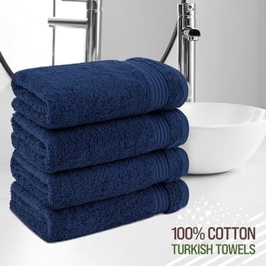 American Veteran Towel, Hand Towels for Bathroom Set of 4, 100% Cotton Turkish Hand Towel Sets, Soft Hand Face Towels, Navy Blue Hand Towels - Image 2