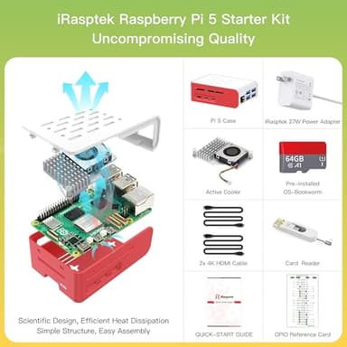 iRasptek Starter Kit for Raspberry Pi 5 RAM 8GB -Pre-Loaded with 64GB Edition Raspberry Pi OS (Red&White Case) - Image 3
