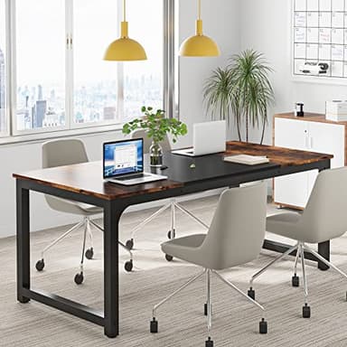 Tribesigns Modern Computer Desk, 63 x 31.5 inch Large Office Desk Computer Table Study Writing Desk Workstation for Home Office, Vintage Black Metal Frame - Image 5