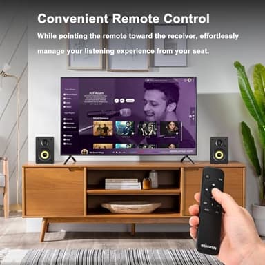 Sanyun SW206 4” HiFi Bookshelf Speakers with Studio Mode, 80W Active, Bluetooth 5.4/Optical/Coaxial/TRS/Aux/24bit DAC USB, for Turntable TV PC Desktop, MDF Cabinet, Remote Control, Black - Image 4