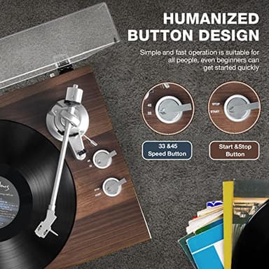 Turntables Belt-Drive Record Player with Wireless Output Connectivity, Vinyl Player Support 33&45 RPM Speed Phono Line USB Digital to PC Recording with Advanced Magnetic Cartridge&Counterweight - Image 6