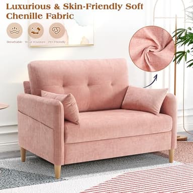 Hanherry Loveseat Sofa, 47” Small Couch for Living Room, Chenille Fabric Love Seat Comfy Sofa for Bedroom with Throw Pillow,Removable Cushion Cover,Couches for Small Space,Apartment,Dorm - Image 4