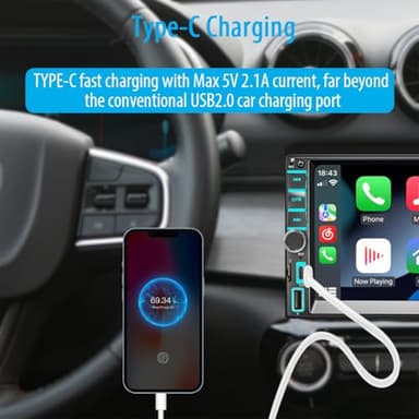 7" Wireless Apple CarPlay & Android Auto Double Din Car Stereo - 240W High-Power Sound, Touchscreen Bluetooth Receiver with USB-C/AUX/TF Ports, RDS/FM/AM Radio & MirrorLink HD Display - StyleA - Image 8