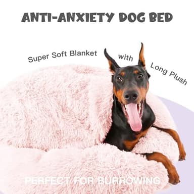 Himax Dog Beds for Large Dogs, Comfort Dogs Bed with Blanket Attached, Calming Anti-Anxiety Fluffy Dog Bed Washable (20"/26"/35") Pink - Image 6