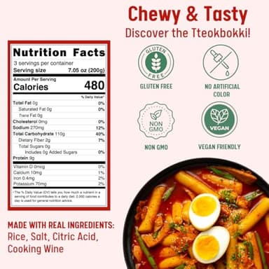 Korean Rice Cake Tteokbokki Stick – 1 Pack (3 Individual Package X 1 Pack) Vegan, Non-GMO, Gluten Free, Tteok Rice Cakes Food Pasta 21.16 oz Per Pack - Image 2