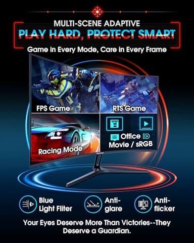 SANSUI 27 Inch Curved 240Hz Gaming Monitor FHD 1080P, 1500R Curve Computer Monitor, 130% sRGB, 4000:1 Contrast, HDR, FreeSync, MPRT 1Ms, Low Blue Light, HDMI DP Ports, Metal Stand, DP Cable Incl. - Image 8