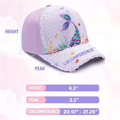 Baby Girls Baseball Cap Toddlers Baseball Hat Baby Girls Snapback Cap Adjustable Trucker Cap for Kids Ages 4-8 Years Girls Cute Visor Hat with Mermaid - Image 7