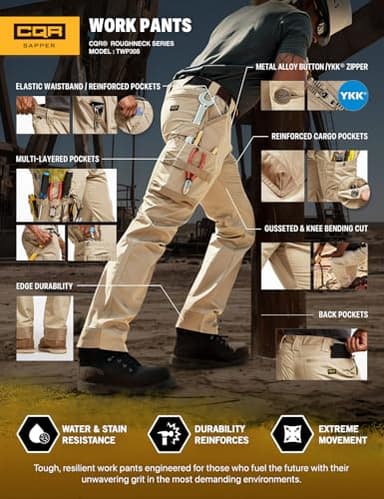 CQR Men's Quick Dry Work Pants, Water Resistant Outdoor Tactical Pants, Lightweight Stretch Cargo Hiking Pants, Frontline Khaki, 34W x 32L - Image 6