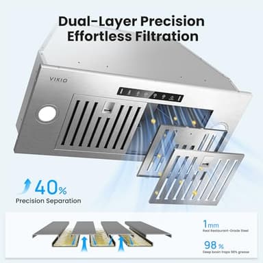 VIKIO HOME Range Hood Insert 30 Inch, 980 CFM Built-in Kitchen Vent Hood, Ducted/Ductless Convertible, Stainless Steel Range Hood with Gesture & Touch Control, Kitchen Hoods for Over Stove - Image 3