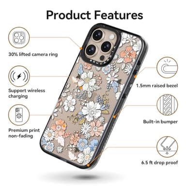 Bouvardia for iPhone 16 Pro Case, Shockproof Protective Phone Case & Lovely Flower Floral Design, Aesthetic Cute Girly Cover from Extraordinary Designer for Women and Girl - Image 4
