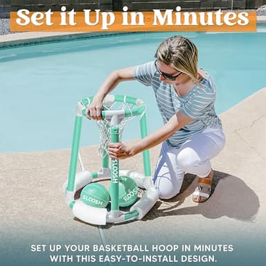 Sloosh Pool Basketball Hoop Toys, Floating Basketball Pool Game, Swimming Floats Toys with Balls Pump, Summer Outdoor Water Play Toy for Kids and Adults (Green) - Image 4