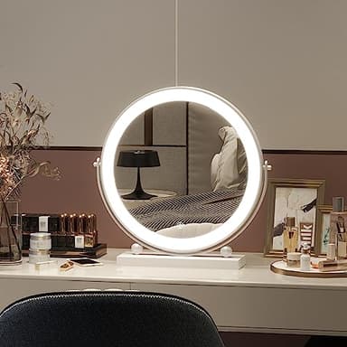 ROLOVE 13 Inch Vanity Mirror with Lights, Round Make Up Mirror with Lighting, LED Mirror Makeup Mirror with Lights for Bedroom Tabletop, Smart Touch Control, 360° Rotation (White) - Image 2