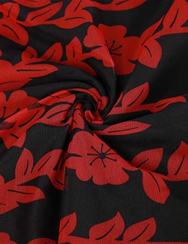 BAISHENGGT Women's Printed Flouncing Flared Short Sleeve Mesh Blouse Top X-Large Red Floral - Image 5