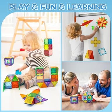 EchoPlan Magnetic Tiles,Deluxe 130 PCS Magnetic Blocks with 2 Cars,Magnet Tiles Building Blocks Set,STEM Preschool Sensory Educational Toys Gifts for Toddlers Kids Boys 3 4 5 6 7 8 9+ Year Old - Image 6