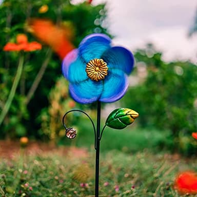 Viveta Wind Spinner with Metal Stake, 28.7 inches Outdoor Garden Pinwheels Spinners Blue Flower Shape Design for Yard Lawn Patio Decor - Image 8