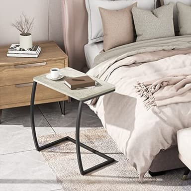 SRIWATANA Side Table, End Table, Vintage C-Shaped Couch Table for Sofa Laptop Coffee Snack, Light Grey - Image 5