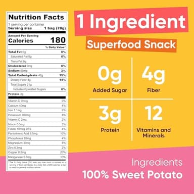 Yammy Dried Sweet Potato Sticks (18 Pack) - 1 Ingredient Healthy Asian Snack for Adults & Kids (Japanese, Korean, Chinese Food) - Vegan, Gluten-Free, 3g Protein, 4g Fiber, 12 Vitamins & Minerals, 2.5oz - Image 2