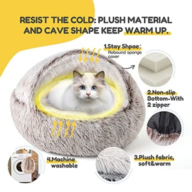 CATISM Plush Hooded Cat Bed, Calming Nest, Self-Warming Cave, Cozy Pod for Indoor Cats or Small Dogs, Removable Washable Cove With Non-Slip Bottom - Image 7