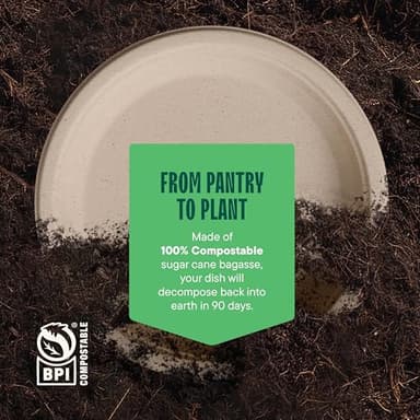 Paper Plates, 100% Compostable Heavy Duty Disposable 10 Inch Plate - [125-Pack] - {PFAS-Free} - {BPI Certified} Eco-Friendly, Biodegradable Bagasse - Image 5