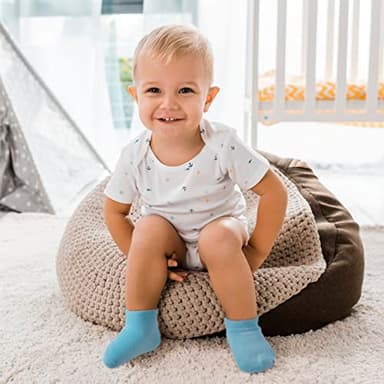 JAKIDAR 12 Pair Baby Toddler Socks Non-Slip Grip Cotton Ankle Socks for Boys Girls Non Skid Soles for Infants Kids, Ocean Blue, 12-24 Months - Image 6