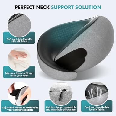 FIOGIKO Travel Neck Pillows for Airplanes - 360° Ergonomic Memory Foam Travel Pillow - Relief Neck Pain with Breathable Support for Long Flights, Car, Train & Office Use - Adults & Kids - Image 4