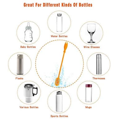 Silicone Bottle Cleaning Brush with Long Handle,12.5" Water Bottle Cleaner for Baby Bottles, Hydro Flask, Sports Bottle, Vase, Glassware, Perfect for Smaller Diameter Bottle Openings (One Pack) - Image 5