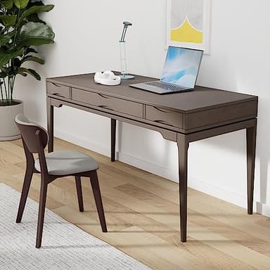 SIMPLIHOME Harper Desk - 60-Inch Wide Solid Hardwood Writing Desk in Walnut Brown, Mid-Century Modern Home Office Computer Table for Workspace or Study with 2 Drawers and Flip-Down Keyboard Tray - Image 2