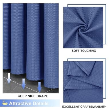 OVZME Blue Shower Curtain Set, Waffle Textured Heavy Duty Fabric Shower Curtain for Bathroom, Luxury Hotel Weighted 230GSM Bath Curtain with 12 Plastic Hooks, Machine Washable, 72x72 - Image 8