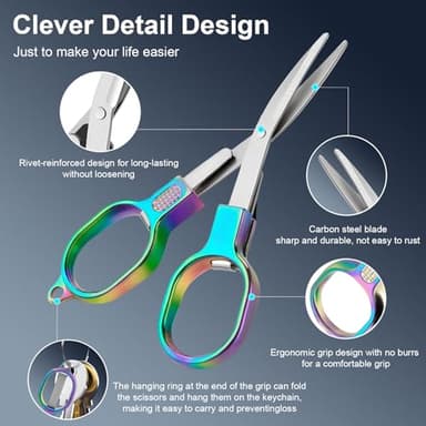 2 Pcs Folding Stainless Steel Portable Mini Travel Scissors, Safety Foldable Pocket Badge Small Scissors All Purpose with 2 Keychain for Travel, Home, Office, Craft, Sewing, Nurse Accessories (Color) - Image 2
