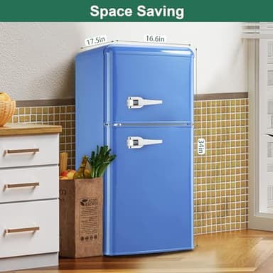 Retro Mini Fridge with Freezer 4.0 Cu. Ft, Small Refrigerator with 7 Level Adjustable Thermostat, Compact Classic Dual Door Fridge Removable Glass Shelves for Apartments, Dorm, Office, Blue - Image 4