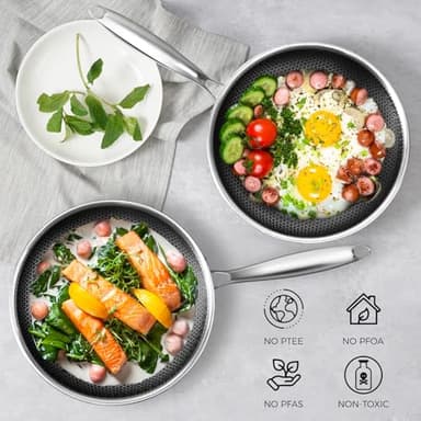 10.5 inch Frying Pan Nonstick with Lid, 2.5 Qt Deep Non Stick Stainless Steel Sauté Pan Skillet, Dishwasher and Oven Safe, Compatible with All Cooktops - Image 2