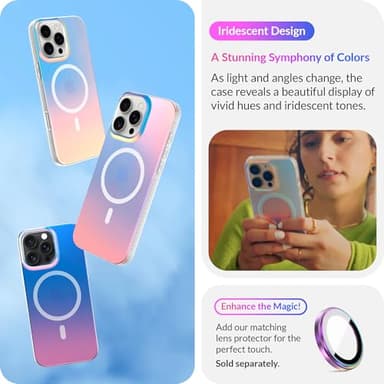 LONLI Hue - Magnetic Case for iPhone 16 Pro - [Compatible with Magsafe] - [360° Shock-Absorbent Bumper] - [Cute and Unique Phone Cover for Girls and Women] - Fluorescent Holographic Iridescent - Image 3