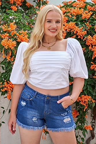 luvamia Women's Casual Mid Waist Ripped Denim Shorts Frayed Raw Hem Jean Shorts Casual Shorts Classic Blue Size XL - Image 9