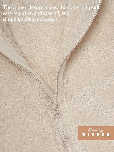 Baby Plush Long Sleeve Polar Fleece Jumpsuit With Bear Ears Baby Fleece Hooded Jumpsuit Infant Winter Outfit (Beige, 3-6 Months) - Image 4