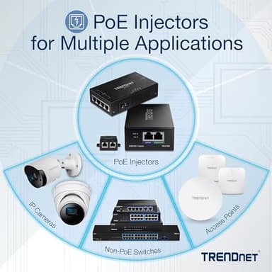 TRENDnet 2.5G PoE+ Injector, TPE-215GI, PoE (15.4W) or PoE+ (30W), Converts a Non-PoE Port to a PoE+ 2.5G Port, 2.5GBASE-T Compliant, Integrated Power Supply, Network a PoE Device Upto 100m, Black - Image 6