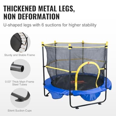 VEVOR 5FT Trampoline for Kids, 60" Indoor Outdoor Trampolines with Safety Enclosure Net, Basketball Hoop and Ocean Balls, Mini Toddler Recreational Birthday Gifts for 3+ Years Kids - Image 3