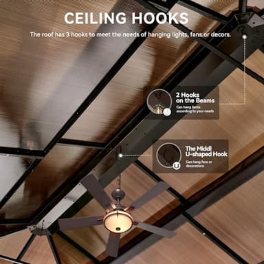 Aoxun 12'x20' Hardtop Gazebo, Aluminum Frame Permanent Pavilion with Curtains and Netting, Outdoor Polycarbonate Double Roof Canopy, Designed for Garden, Lawns, Patio - Image 7