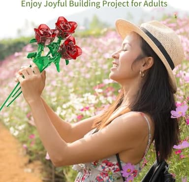 Rose Flowers Bouquet Building Decoration Set Compatible with Lego Flowers, Artificial Flowers for Home Décor, Roses Botanical Collection Women Mens Gifts Ideas for Christmas Stocking Stuffers (Red) - Image 7