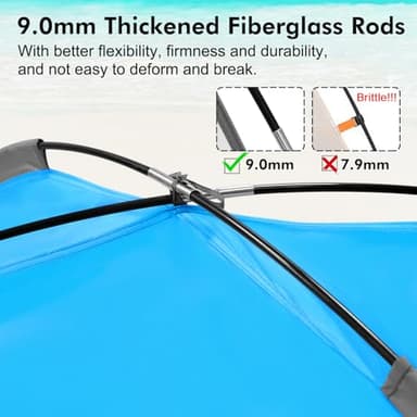 WhiteFang Beach Tent Anti-UV Portable Sun Shade Shelter for 4 Person, Extendable Floor with 3 Ventilating Mesh Windows Plus Carrying Bag, Stakes and Guy Lines (Blue) - Image 2