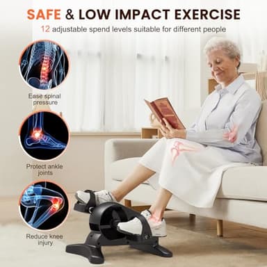 Mini Under Desk Exercise Bike Pedal Exerciser, Motorized Setting Bike Pedal Exerciser Leg/Arm Cycle for Senior, Physical Therapy, with 12 Adjustable Speed, LCD Display, Remote Control - Image 5