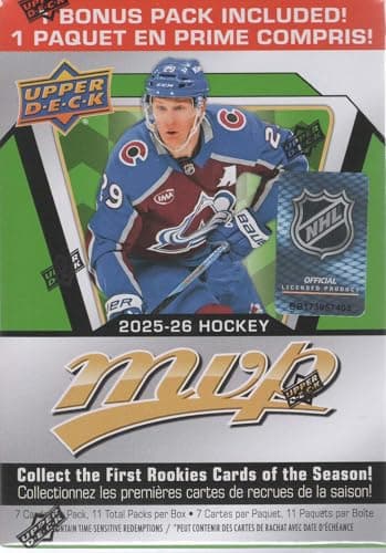 2025 2026 Upper Deck M V P Hockey Series Unopened Blaster Box of 11 Packs with Chance for Rookies Plus #1 Draft Picks Cards and Blaster Exclusive Gold Scripts