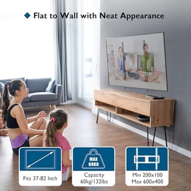 BONTEC TV Wall Mount for 37–85 Inch TVs, Tilting TV Mount Bracket for LED LCD OLED Flat Curved Screens, Low Profile 1.5in Design, Max VESA 600x400mm, Supports up to 132lbs, Fits 55 65 75 85 Inch - Image 7