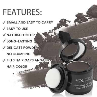 VOLLUCK Root Touch up Powder, Instant Hairline Powder for Thinning Areas and Gray Hair Coverage, Natural and Non-greasy Root Cover up for Women and Men (Dark Brown, 0.35 Ounce) - Image 2