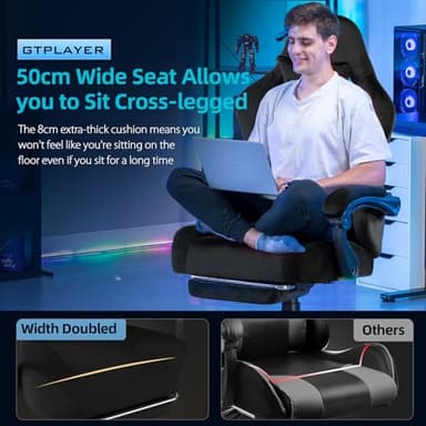 GTPLAYER Gaming Chair Fabric with Pocket Spring Cushion, Big and Tall Gamings Chairs 350LBS High Back Computer Chair with Footrest for Adults Lumbar Support Swivel Game Chair for Office Light Black - Image 8
