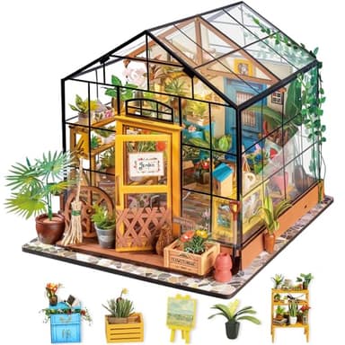 Rolife DIY Miniature House Kit-Mini Diorama 1/18 Greenhouse Dollhouse Building Kit with LED, Crafts for Adults Christmas Birthday Gift for Women Adults Dad Mom Home Decor (Cathy's Flower House) - Image 1