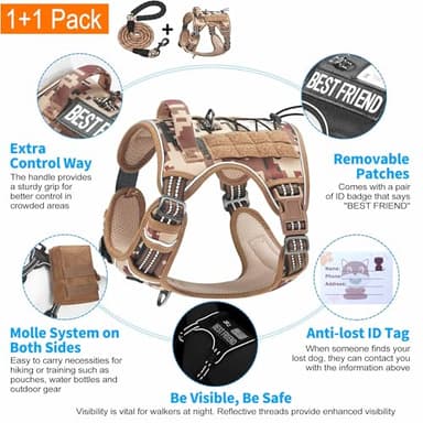 Beebiepet Heavy Duty Tactical Dog Harness for Large Dogs, No Pull Adjustable Pet Harness Reflective Service Training Easy Control Pet Vest Military K9 Working Dog Harnesses- Large, Desert Camo - Image 4
